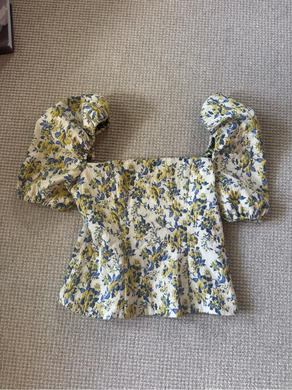 Lovers + Friends Cream Top with Yellow & Blue Floral Print